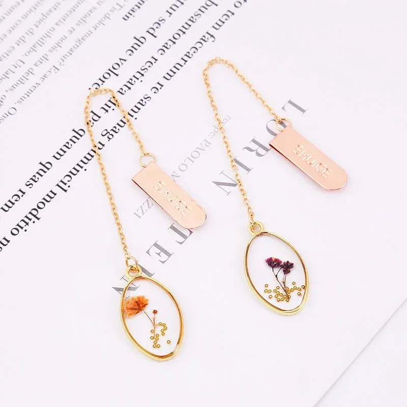 Crystal Small Oval Embossed Flower Bookmark Fresh Metal Book Mark Pendant Book Lovers Readers Writers Friends Stationery Gifts