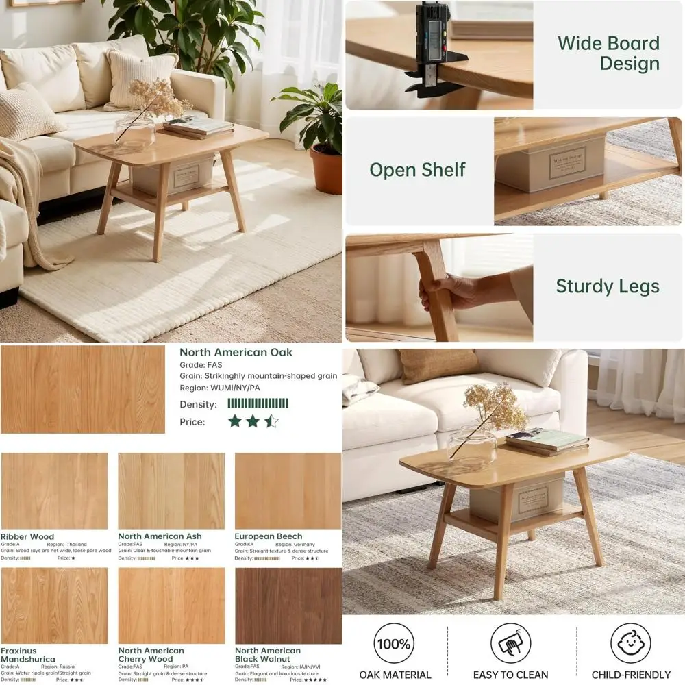 

Small Coffee Table for Living Room, 2-Tier Mid Century Modern Small Tables with Shelf Storage, Storage Coffee Table with Rounded