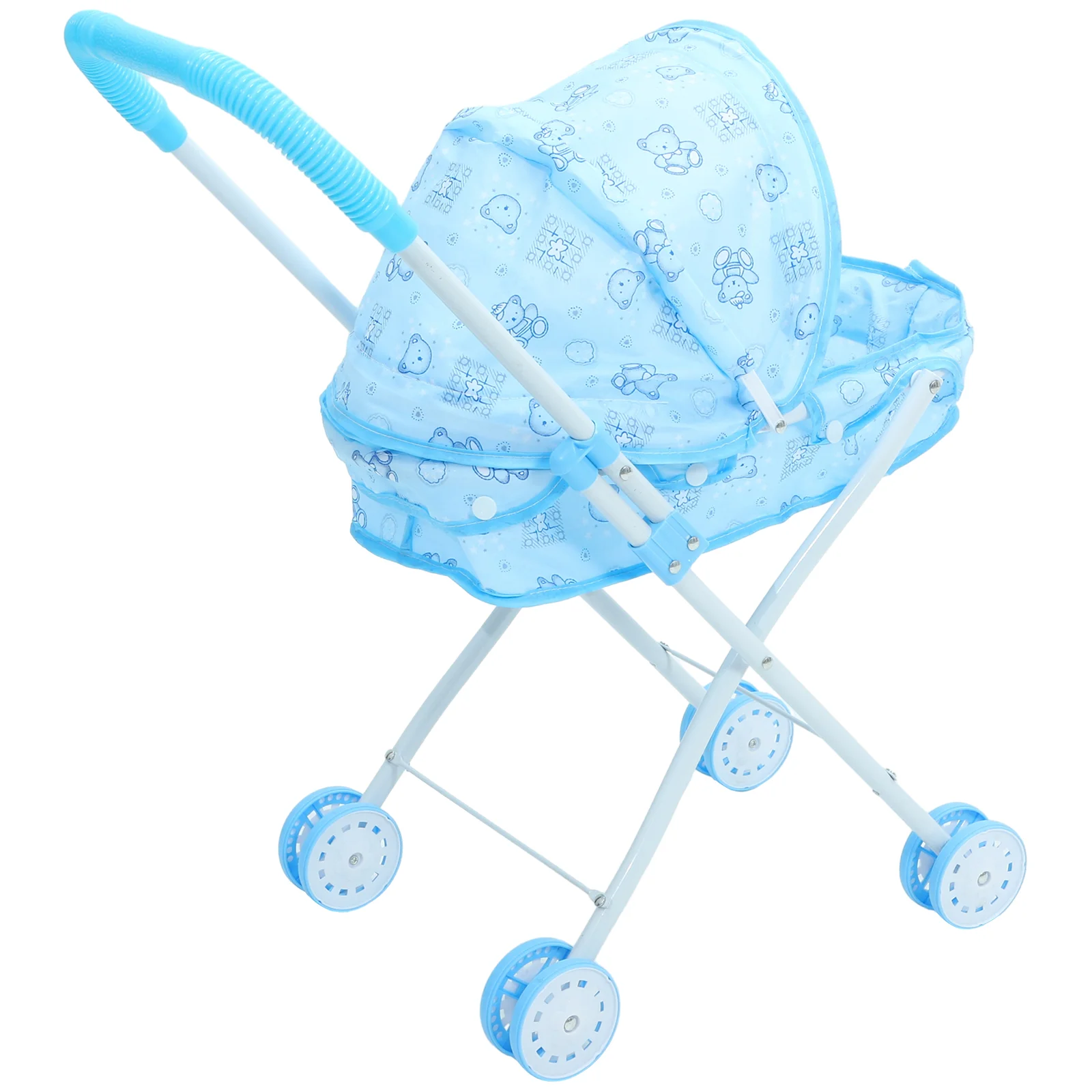 Baby Stroller Play Movable Model for Dolls Accessories Toy Sky-blue Toddler