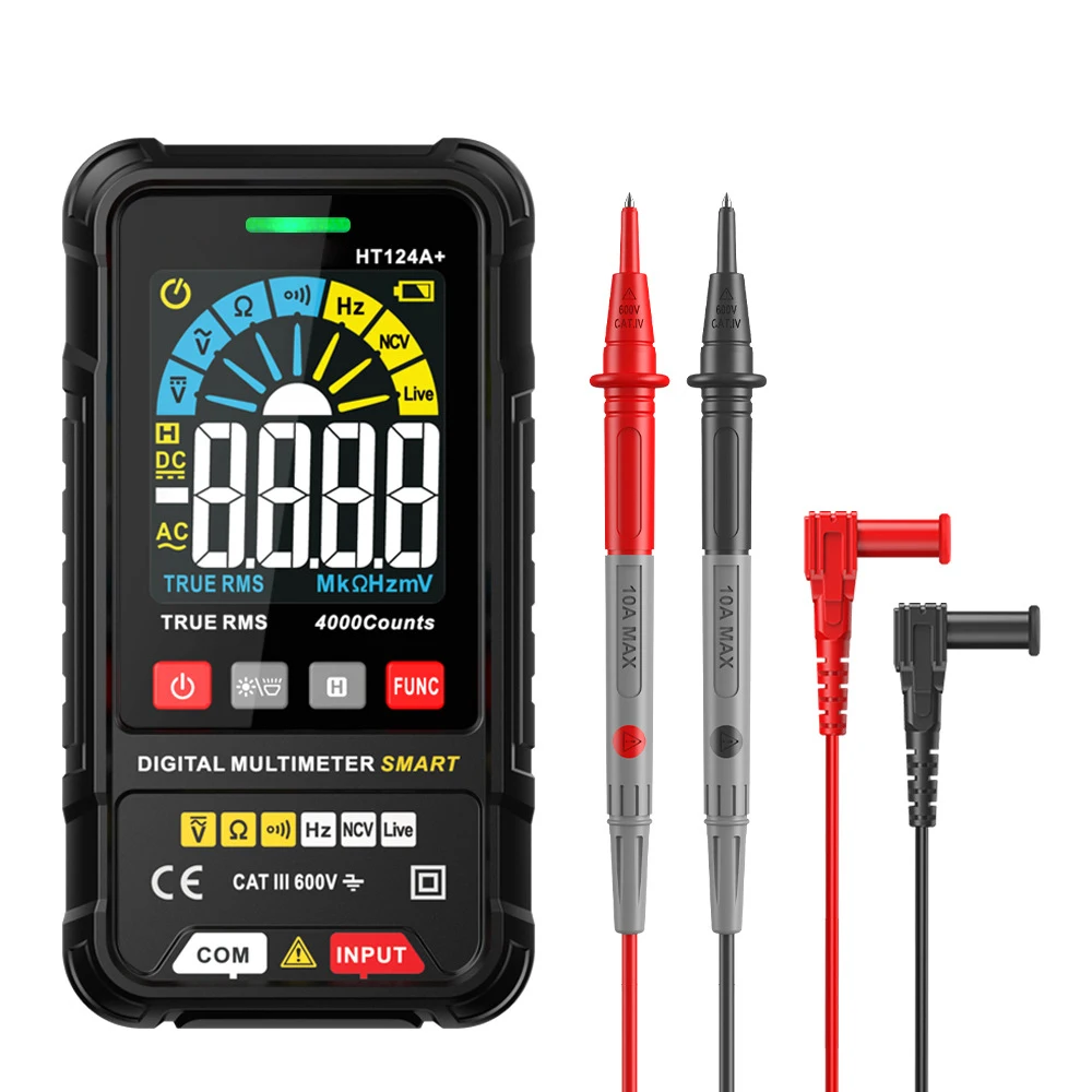 Multímetro Digital Recarregável, Display LCD Colorido, 4000 Contagens Alcance Automático, Ohmmeter Cap, Ohm Hz, Testador de Tensão de Diodo Automático, Novo, 2023