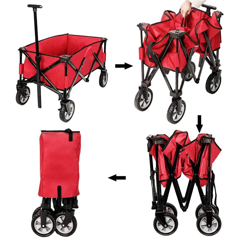 Folding Camping Wagon Garden Cart Shopping Trolley Collapsible Sturdy Steel Frame Garden/Beach Wagon/Cart