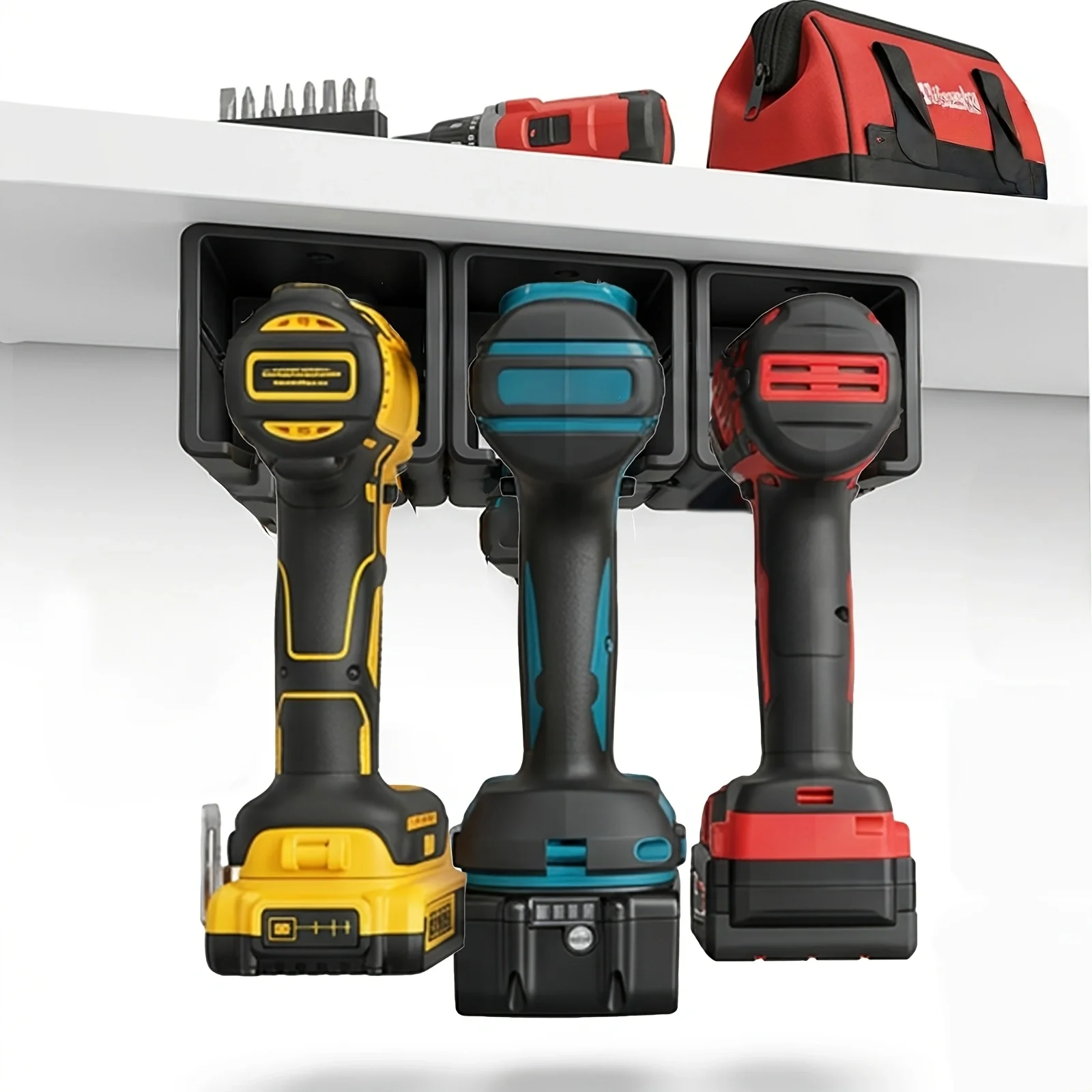 3/5 Pack Heavy Duty Tool Hanger with Drill Bit Storage, Non-Slip Plastic Tool Rack for Garage Workshop Home