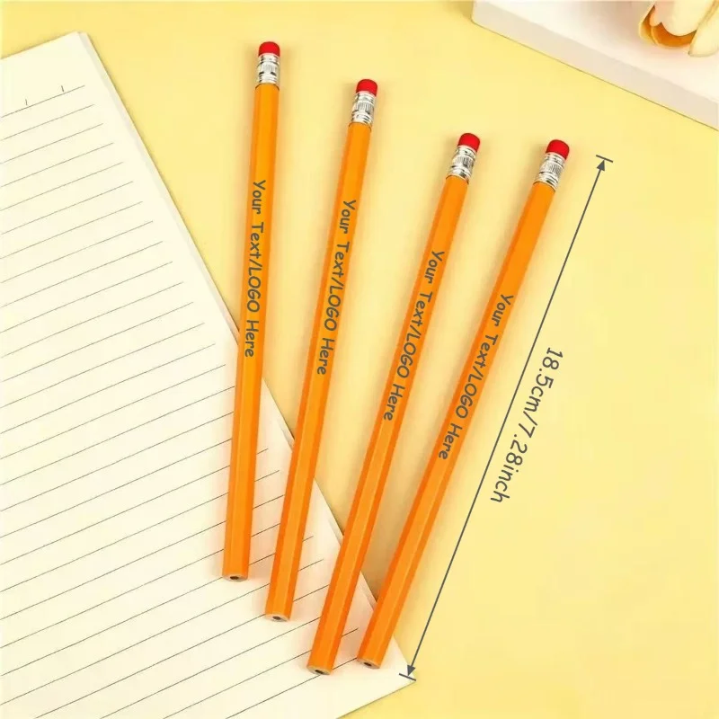 20/40/80PCS Customizable HB Wood Pencils with Top Eraser Personalized Engraved Custom Name Hexagonal Pencils for School Supplies