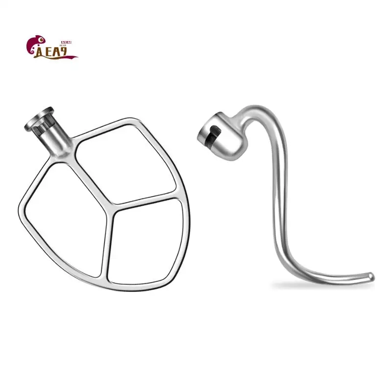 

AEA9-For Kitchenaid 5QT-6QT Bowl Tilt-Head Stand Mixers Attachment Stainless Steel Flat Beater+ Spiral Dough Hook