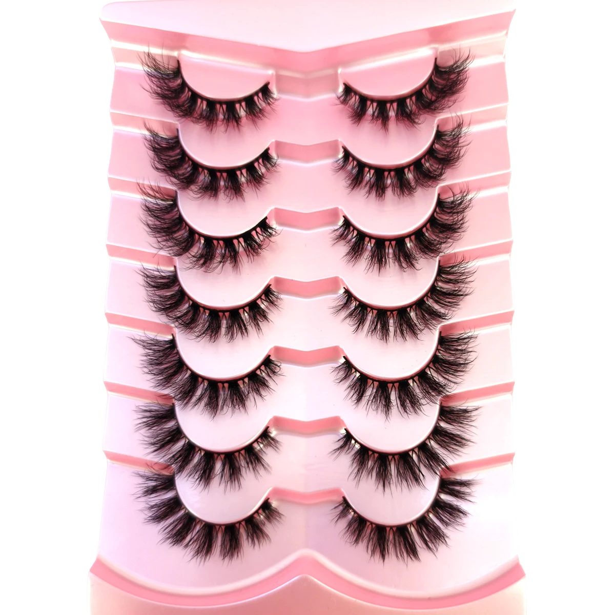 HBZGTLAD Neue 7 Paar Katzenaugen-Wimpern, natürliche falsche Wimpern, flauschige, weiche Kreuz-Manga-Wimpern, Wispy, natürliche Wimpernverlängerung, Make-up