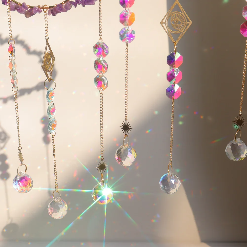Cloud Suncatcher Wall Hanging Crystal Wind Chime Rainbow Maker Light Catcher Car Accessories Christmas Home Decor Sun Catcher