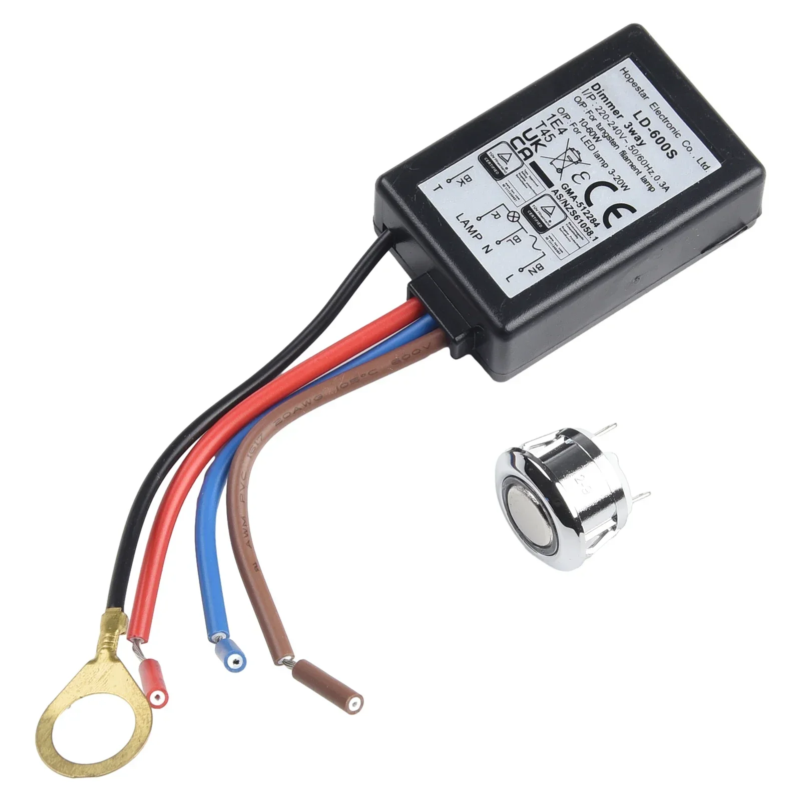 

LD600S 3 way Touch Dimmer Switch, EU Type, Supports Incandescent and LED Bulbs, Black Color, TUV/EMC/CE/SAA Approved