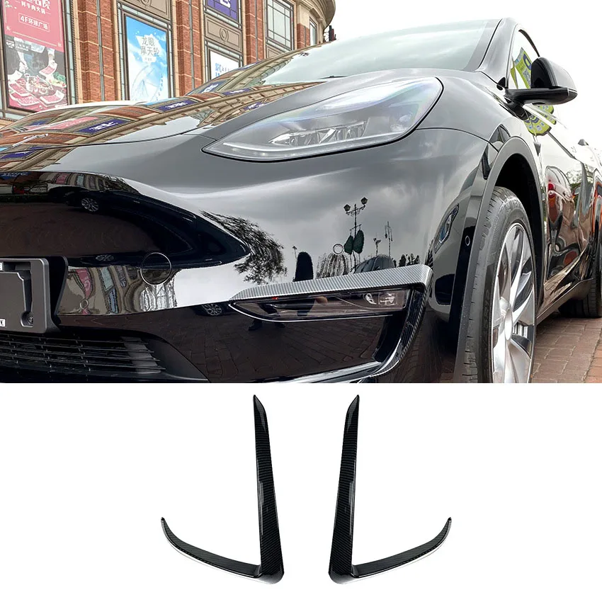 

Накладка на передний бампер (воздухозаборник) для Tesla Model Y 2017-2024, глянцевый черный ABS, карбоновый дизайн, накладка на противотуманную фару, декоративная накладка на фару (ресничка)
