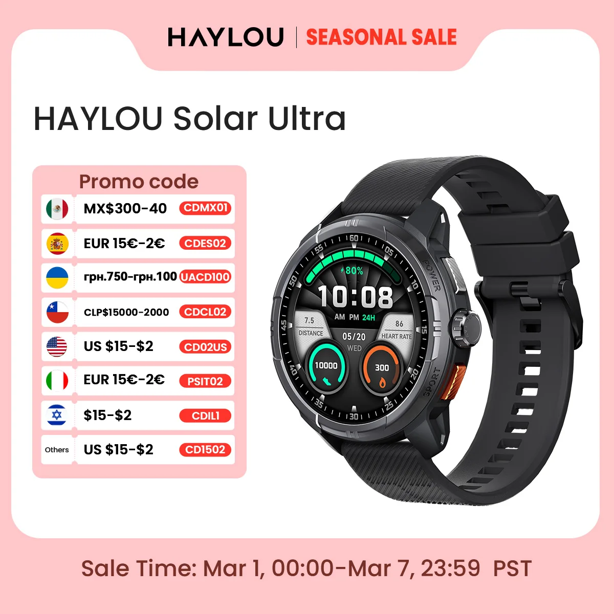 HAYLOU Solar Ultra GPS Smartwatch 1.6” AMOLED Display 5ATM Waterproof Built-in GPS Bluetooth Phone Calls Sports Smart Watch