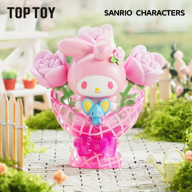 

Genuine Sanrio Family Bouquet Series Handmade Models Kuromi Lavender Mymelody Pink Rose Cute Figures Decor Valentine'S Day Gift