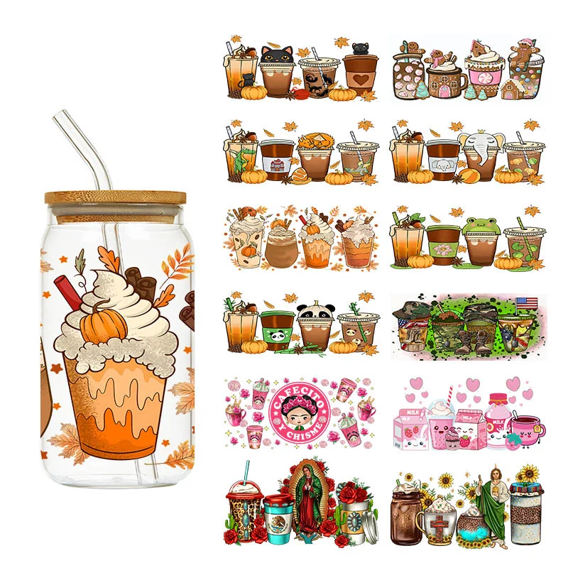 1 pz Cute Animal Character Coffee Drink Cups personalizza UV Wrap Transfer Sticker etichetta personalizzata Logo Cup Stickers