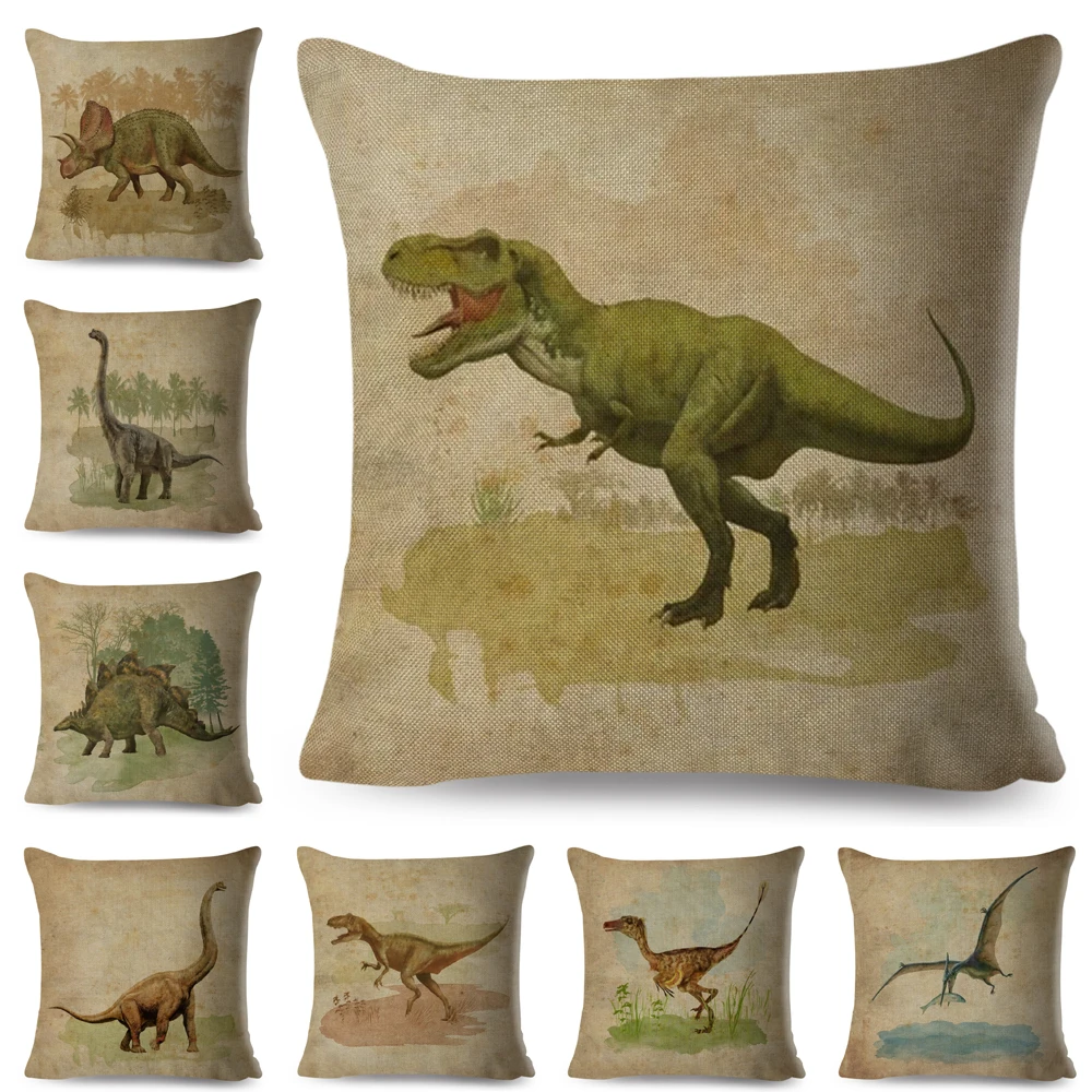 Vintage Cartoon Jurassic Dinosaur Throw Pillowcase Print Square Pillow Case Both Sides Decor Animal Cushion Cover for Sofa Home