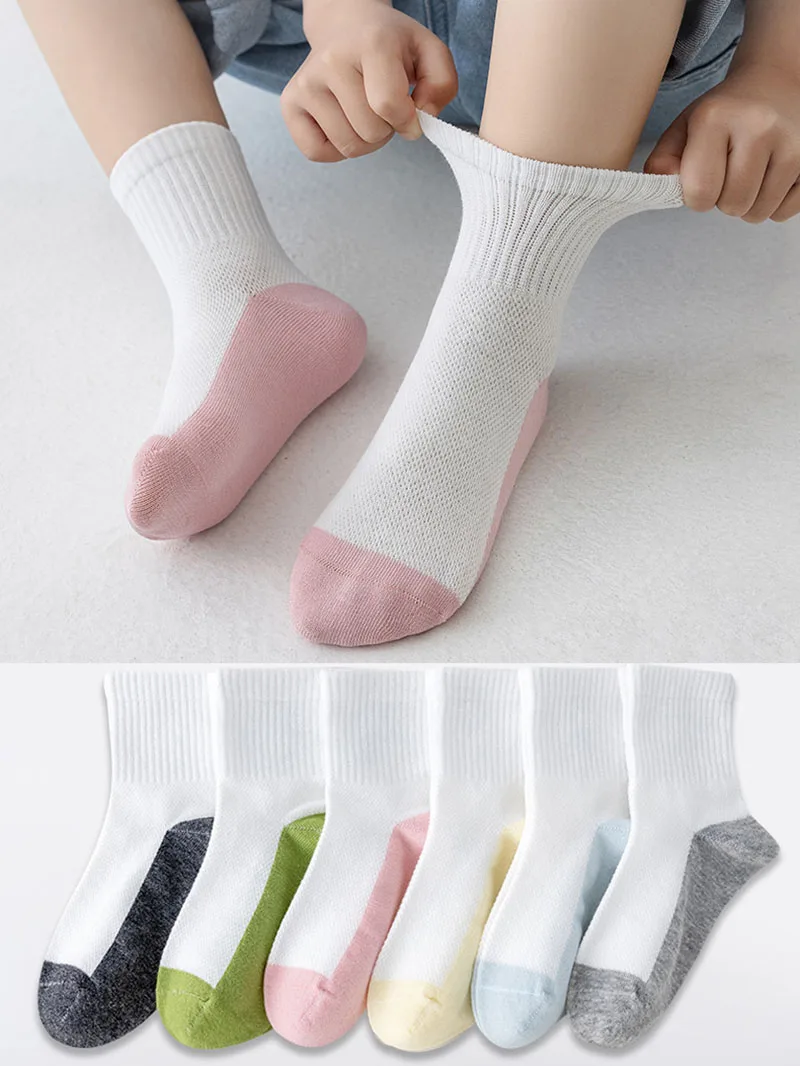 5 pares por lote calcetines de verano para niños 3-18T franjas de diferente color calcetines deportivos de malla para niños ventilar absorber el sudor calcetines para niñas