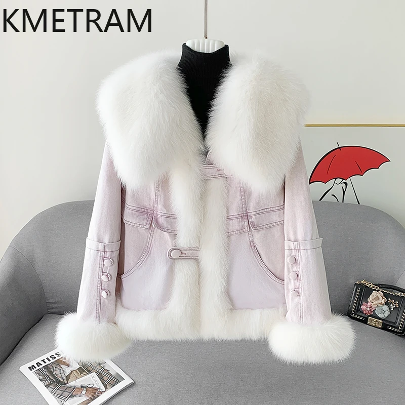 KMETRAM 100% طوق فرو الثعلب الطبيعي سعر مخفض الضوء الأرجواني الفراء الجلود الشتاء معطف الموضة 2025 manteaux hiver فام