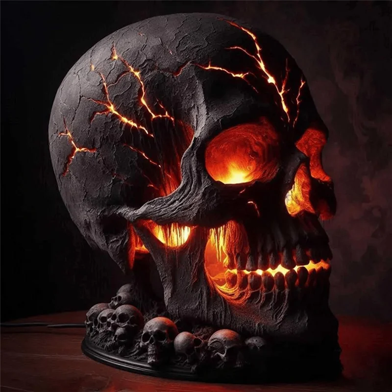 ABLJ USB Rechargeable Halloween Decorative Skull Lamp, Flame Table Lamp, Resin Craftsmanship LED Night Light