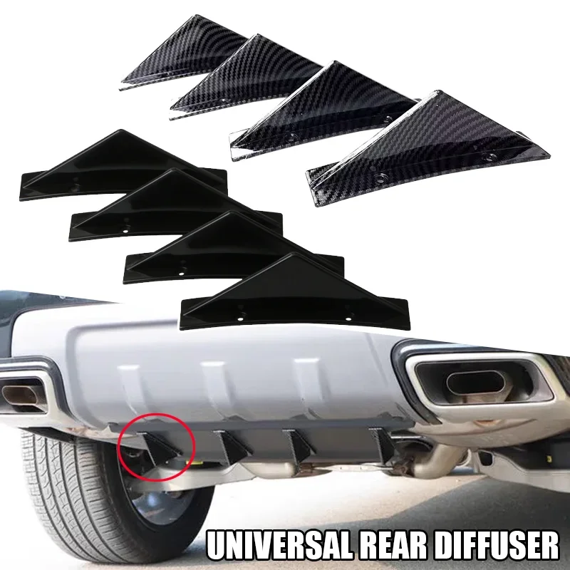 4pcs Universal Car Rear Bumper Lip Diffuser Shark Fins Canards Spoiler Splitter Carbon Black ABS Anti-Collision Accessories