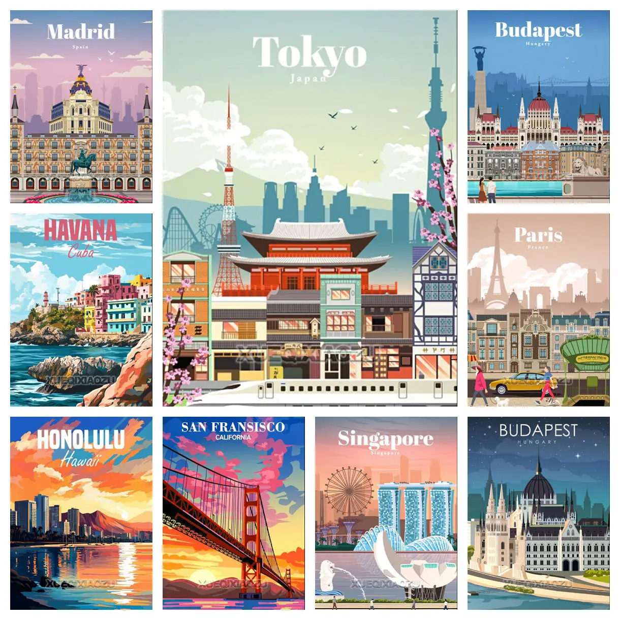 Städtische Architektur Diamant Malerei Dekoration Diy voller Bohrer Santorini Madrid Rom Mosaik Inlay Kreuz Stickerei Set Geschenk