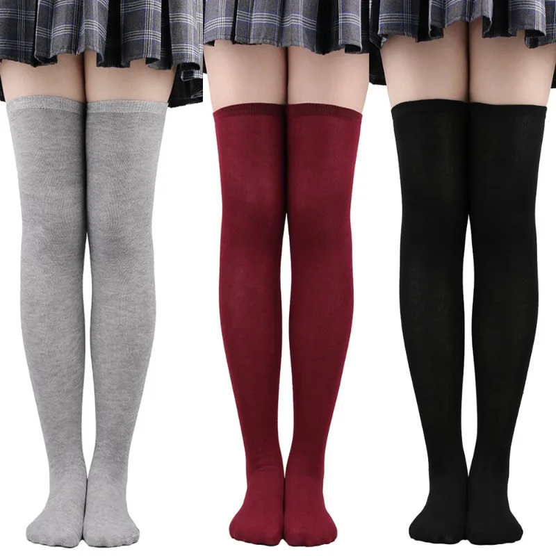 1/6 pairs Ladies' solid color casual comfortable knee length stockings fashion versatile high socks elegant simple women's socks