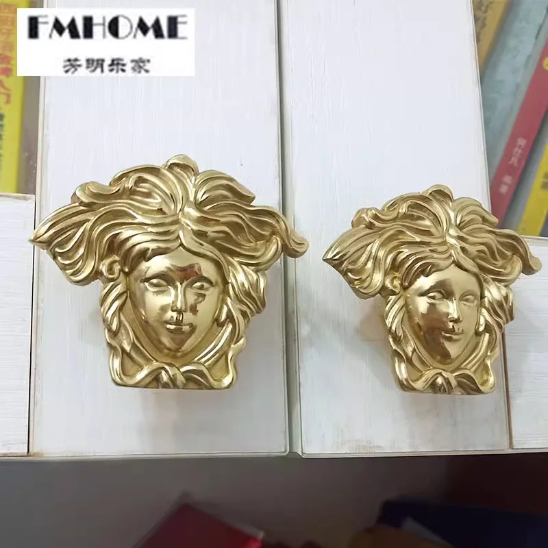 

Европейская ретро-мода, твердая латунь, изображение лица, винный шкаф, комод, ручка ящика, медная ручка для кухонного шкафа, фурнитура