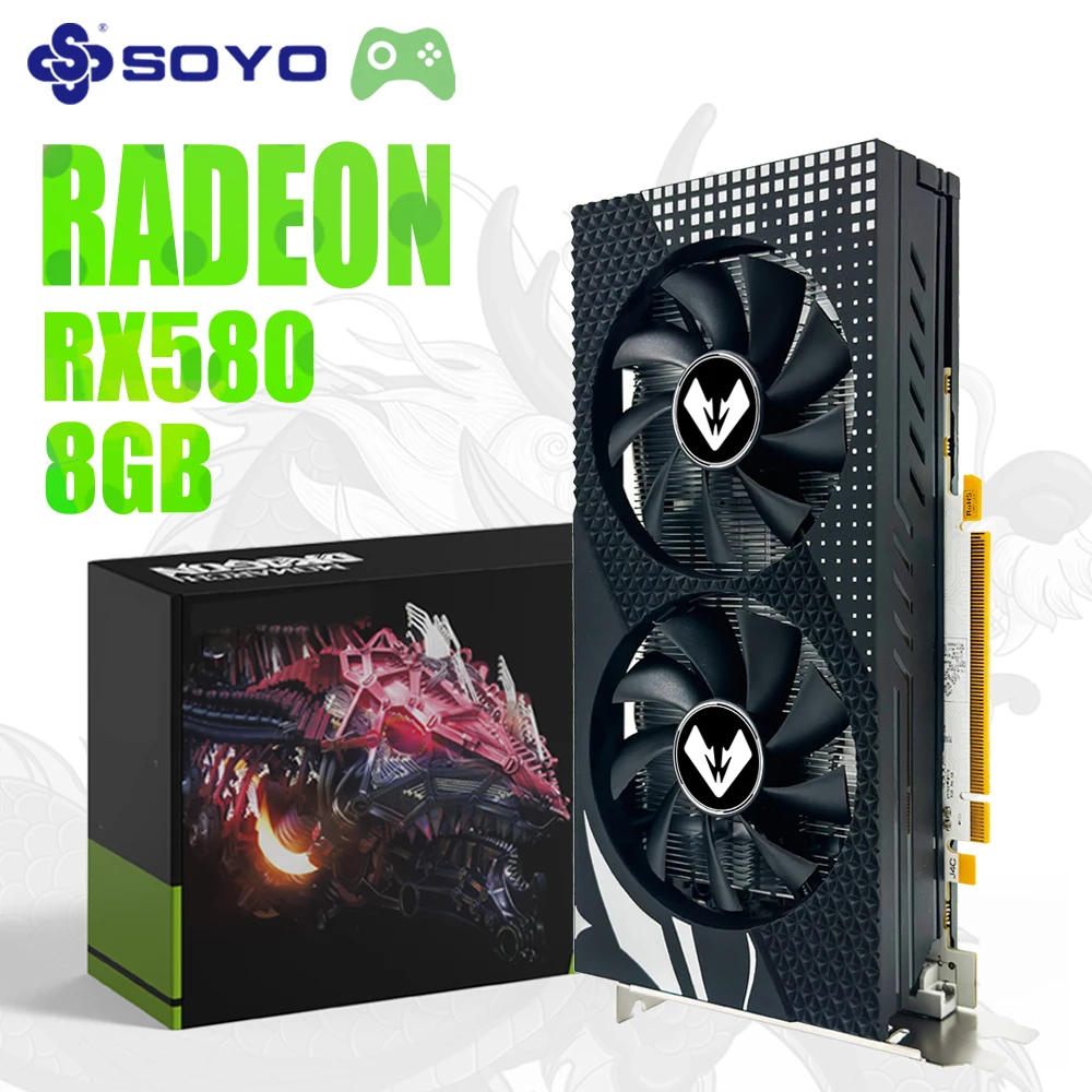 SOYO new AMD Radeon RX580 8gb 2048sp gaming graphics card GPU GDDR5 256bit 14NM PCIe x16 3.0 HDMI-compatible desktop video card