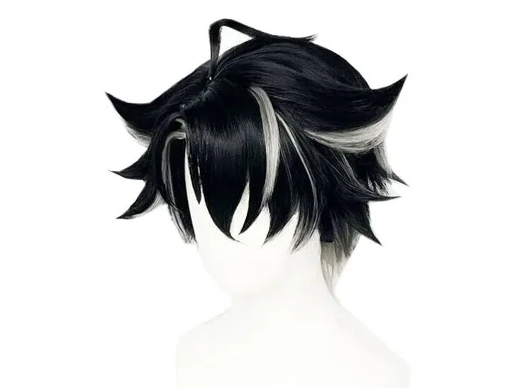 Genshin Impact Fontaine Wriothesley Cosplay Wigs Black Mixed Grey Synthetic Hair