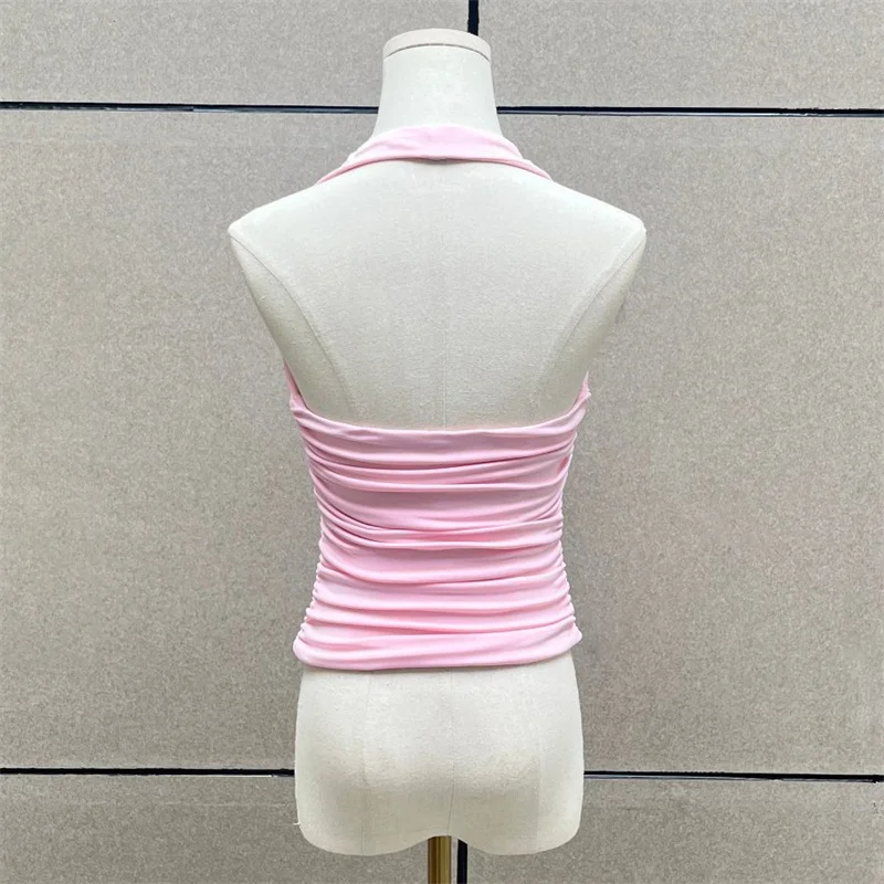 Camiseta para mujer, nueva camiseta sin mangas con decoración floral 3D para verano 2025, camiseta sin mangas Sexy sin espalda, top corto, corsé para mujer, top para mujer