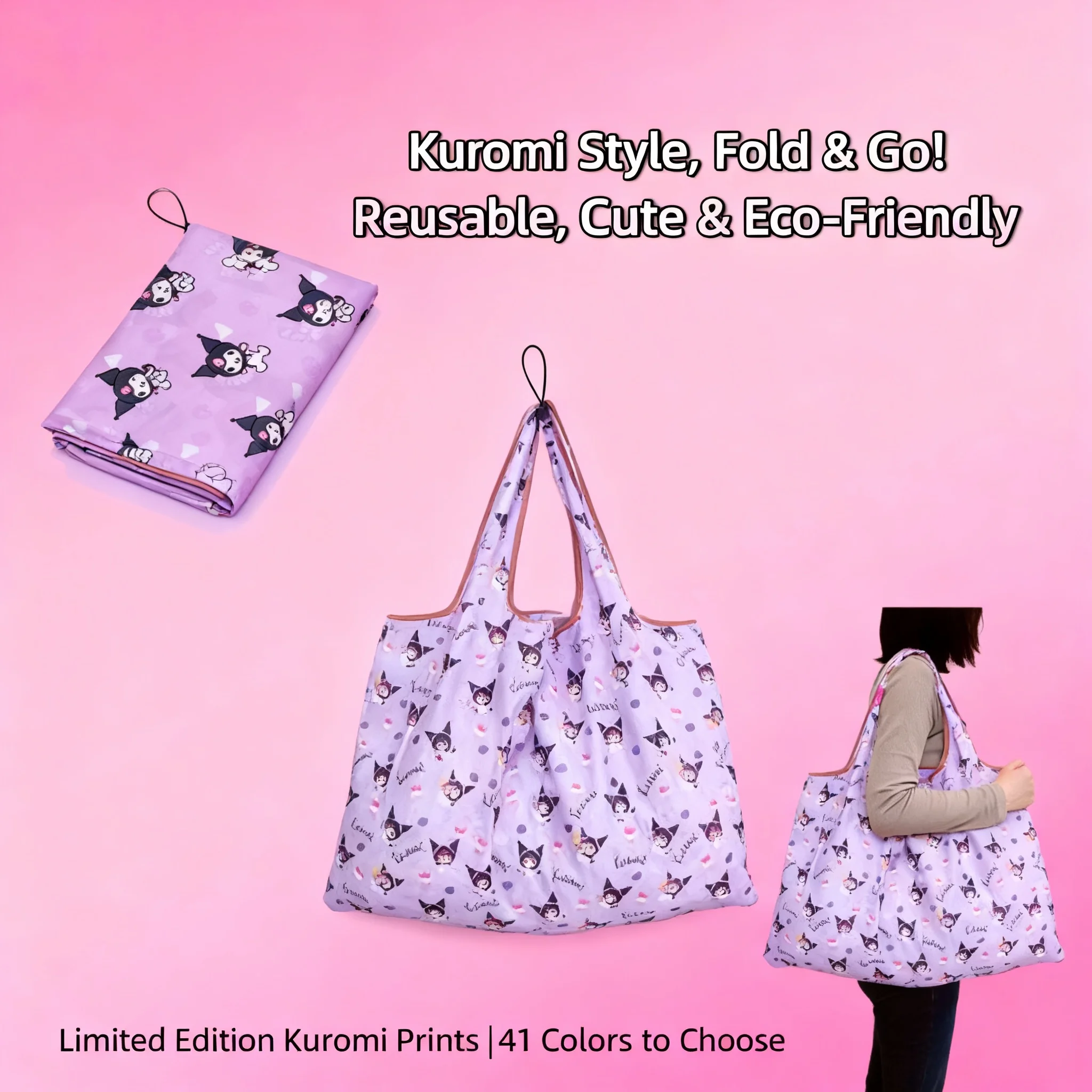 Nueva Bolsa de Compras Plegable Portátil de Hello Kitty, Bolsa de Supermercado Ecológica Grande, Bolso de Mano Impermeable con Gran Capacidad