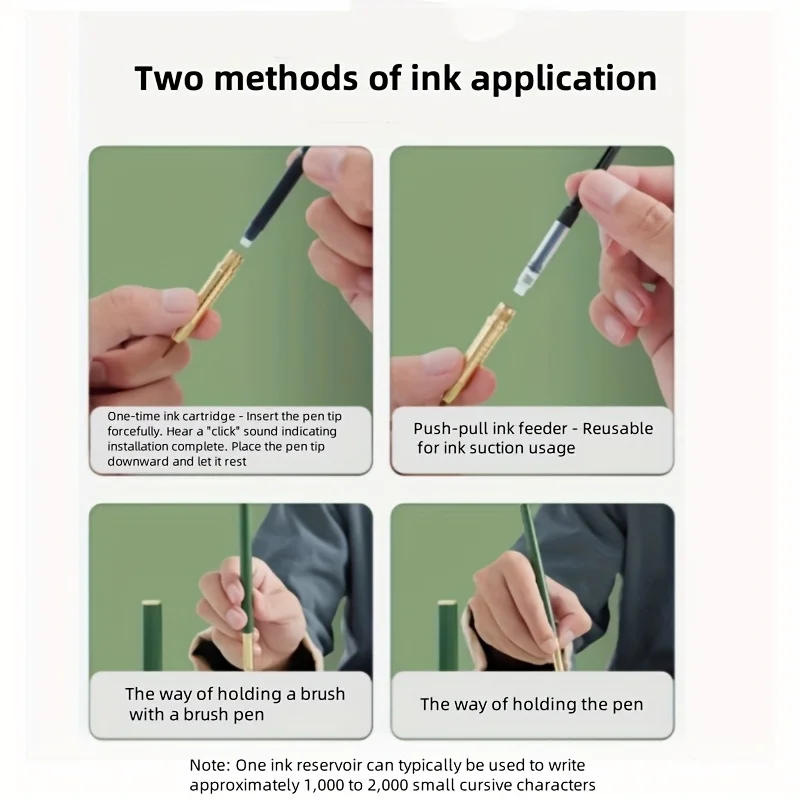 1 Stück tragbarer Pinselstift zum Nachfüllen mit Tinte + 10 Stück schwarze Tintenbeutel, 5 Farben zur Auswahl, Kalligraphie-Pinsel für Schüler zum Üben – Detail 6