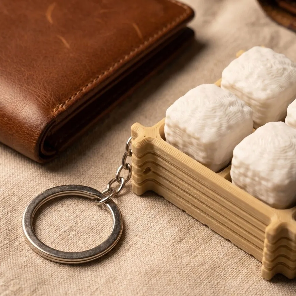 3D Printed Hairy Tofu Clicker Keychain Keyboard-style Chinese Snacks Mao Tofu Mechanical Keyboard Pendant Funny Creative
