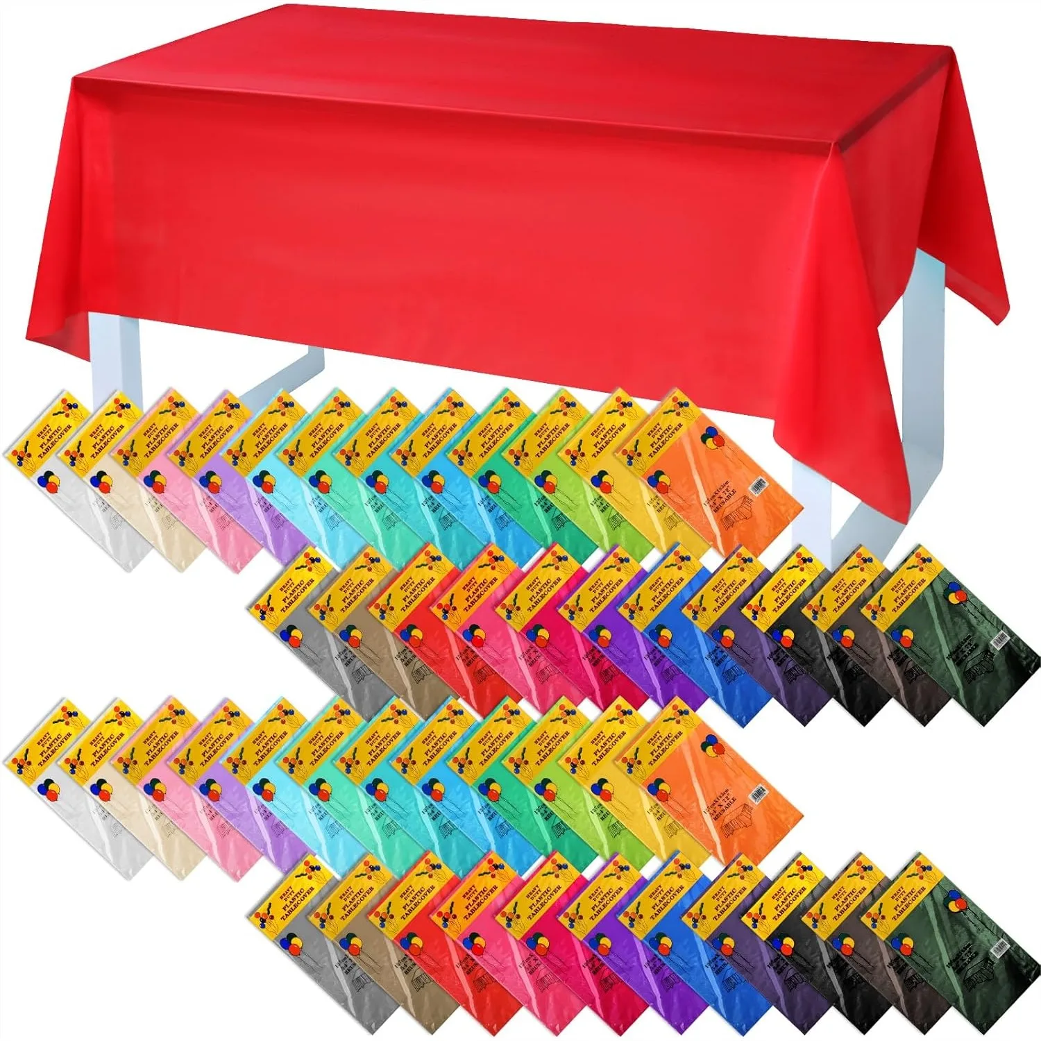 

46 Pack Disposable Plastic Tablecloths 54x72 Inch Rainbow Neon Table Covers for Rectangle Tables Party Decoration