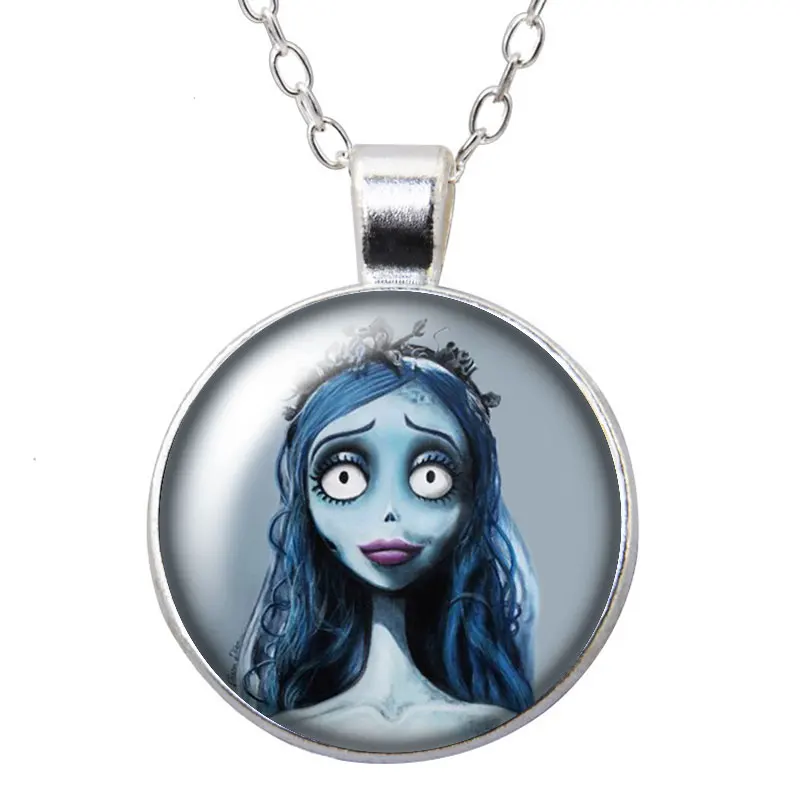 Disney Tim Burton\'s Corpse Bride Halloween Round Photo Glass cabochon silver plated pendant necklace jewelry Gift