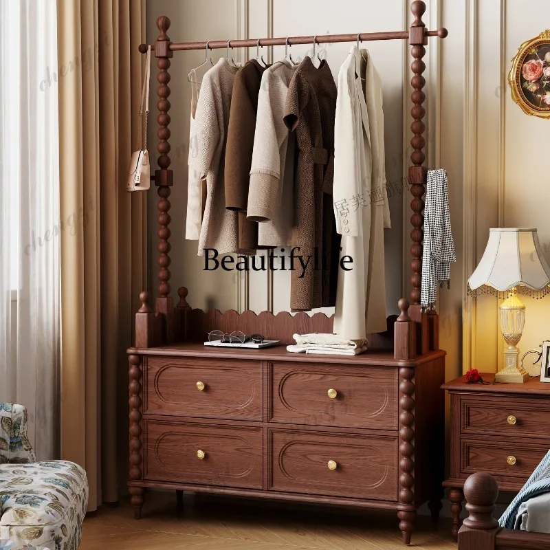 

Medieval style solid wood floor-to-ceiling hanger open home American bedroom bedside table integrated