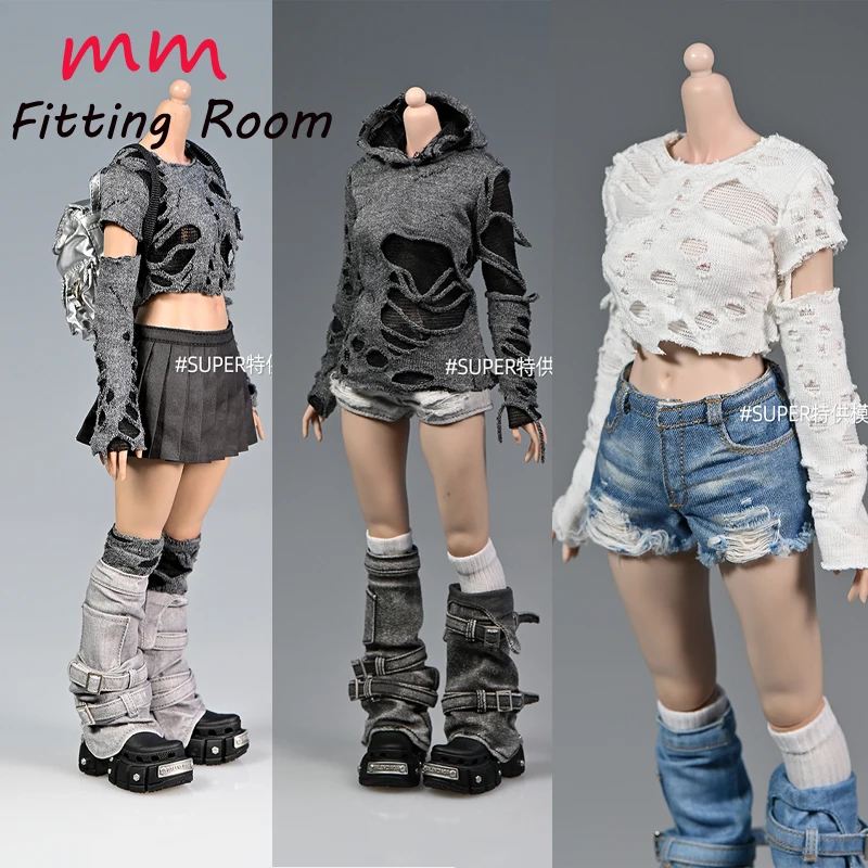 

1/6 Scale female dolls soldier clothes wasteland style T-shirt with holes 12 inch body model