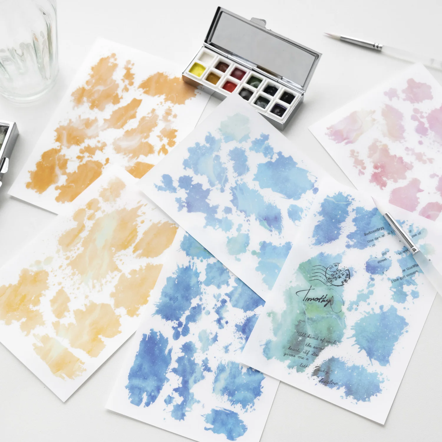 3 Sheets Watercolor Trace Series Pattern PVC Transfer Sticker Creative DIY Journal Material Collage Stationery