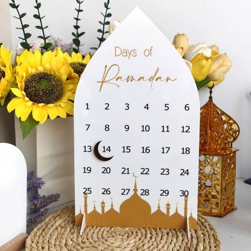 Ramadans Countdown Calendar Acrylic Board and Moon for Eid Decoration