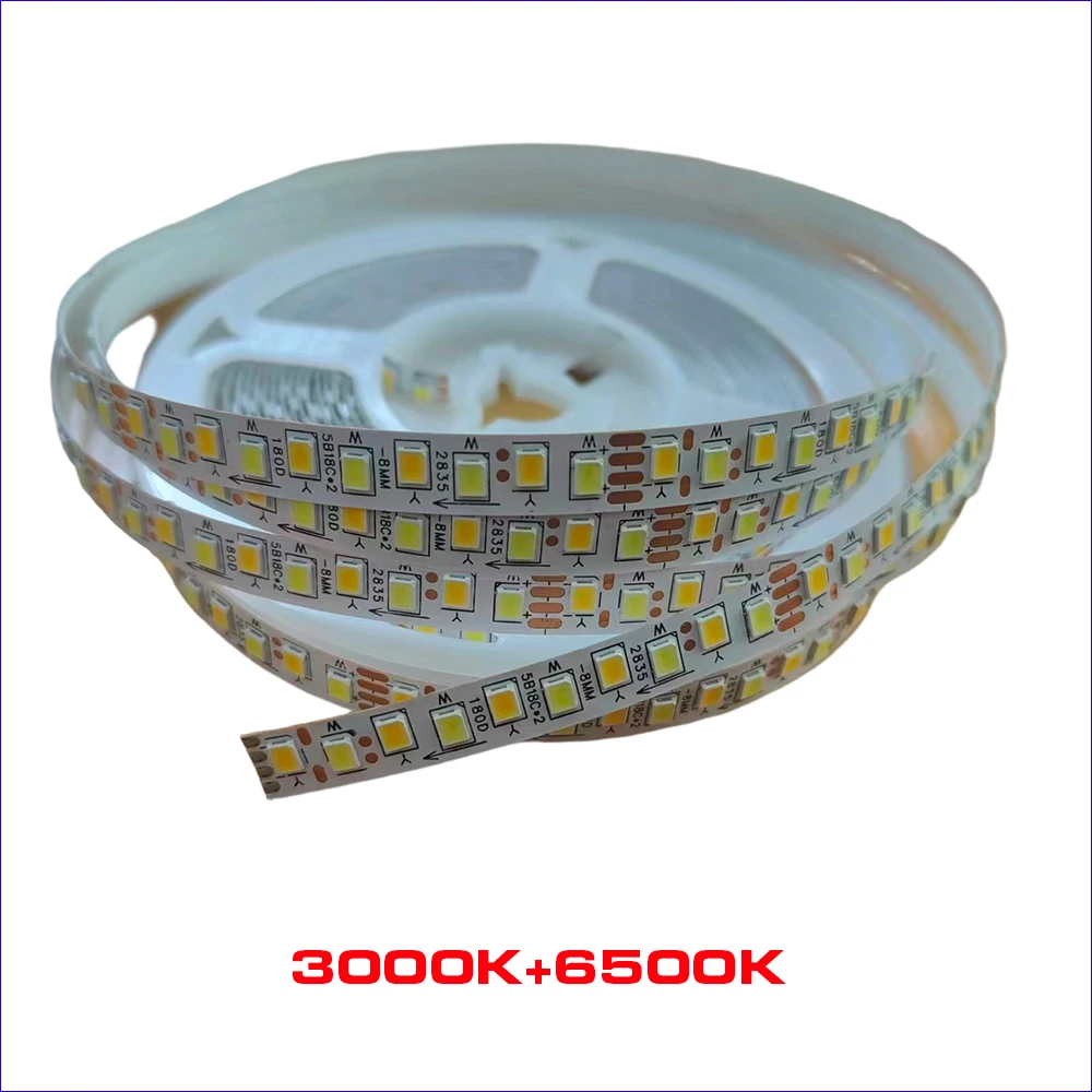 （4 solder joints）2835-8mm-180D(5B18C×2) SANAN Chip Fexible Constant Current LED Strip With 3Color 3000K+6500K 180LEDs / Meter.