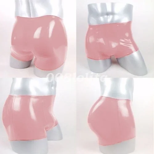 fetishism 100%Latex Rubber Men Pink Shorts Boxer Sexy Hip Romantic Underwear Halloween