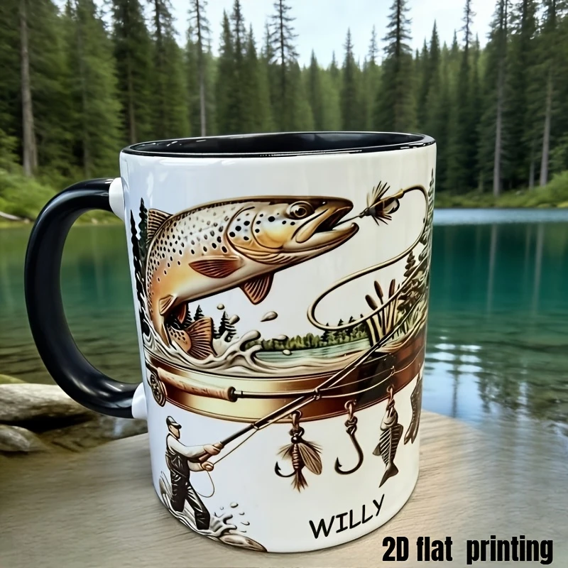 2D1pc 11oz Custom Personalized Wild Fishing Mug, Father's Day Gift for Dad Outdoor Coffee Cup, Hand Wash Only Microwave Safe
