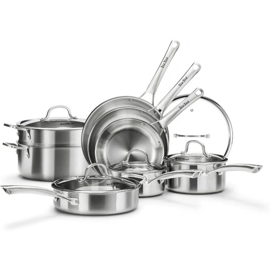

Stainless Steel Cookware Set for Home Kitchen 13Piece InductionCompatible Pots and Pans Set with PFOAFree NonStick Coating Incl