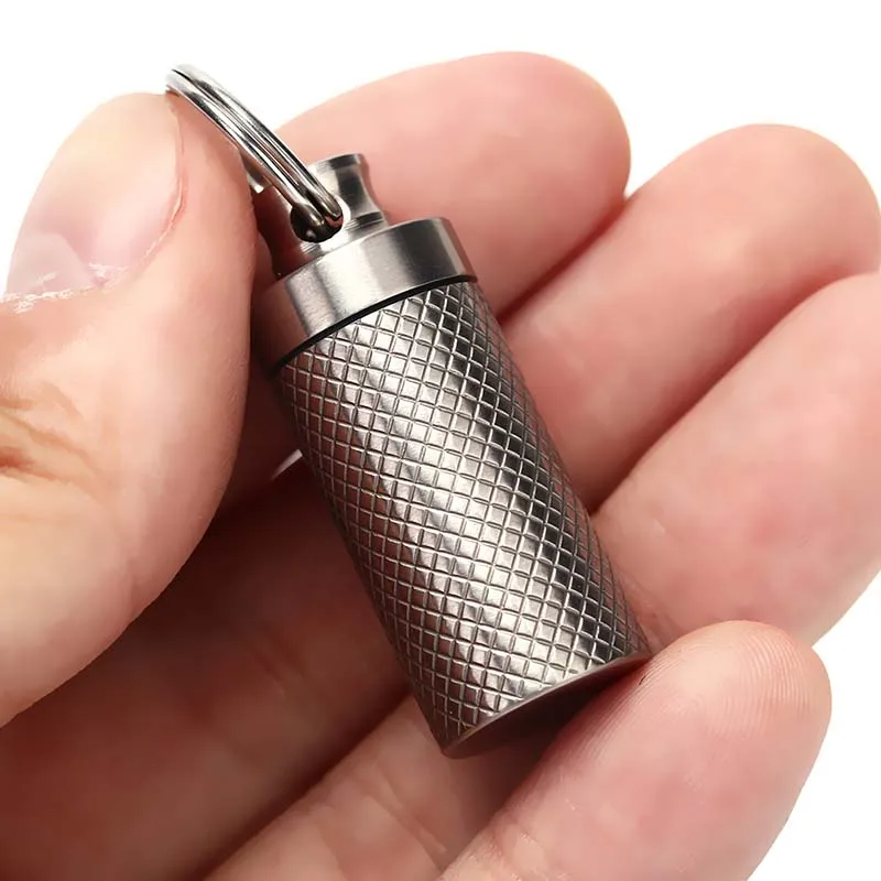 Titanium Mini Pendant Pill Box Sealed Waterproof Vial Canister Small Medicine Bottle Outdoor Portable Keychain Pill Case