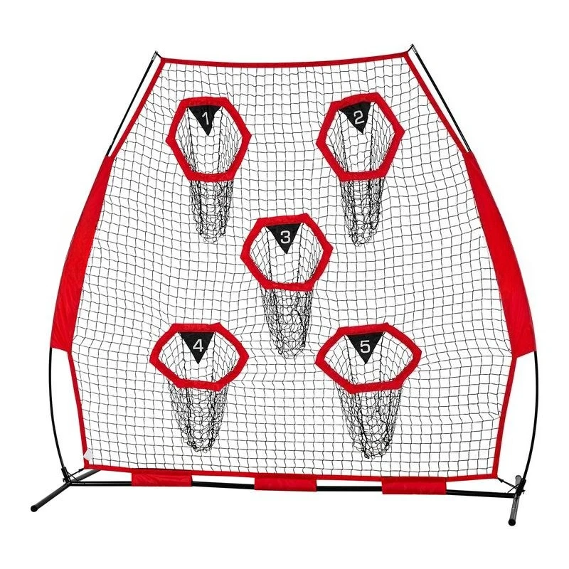 

American Football Practice Screen 7 x 7 ft For Quarterback Drills Backyard Training Field Exercises, 5 Pocket Targets Knotless Netting Reinforcement Straps Portable Carrying Bag Accuracy Improvement Red