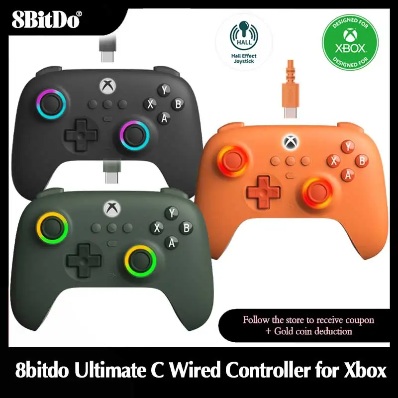 8BitDo 궁극의 C 유선 컨트롤러 USB 게임 패드, 홀 효과 조이스틱, PC 윈도우 및 Xbox 시리즈 X, 시리즈 S, Xbox One용