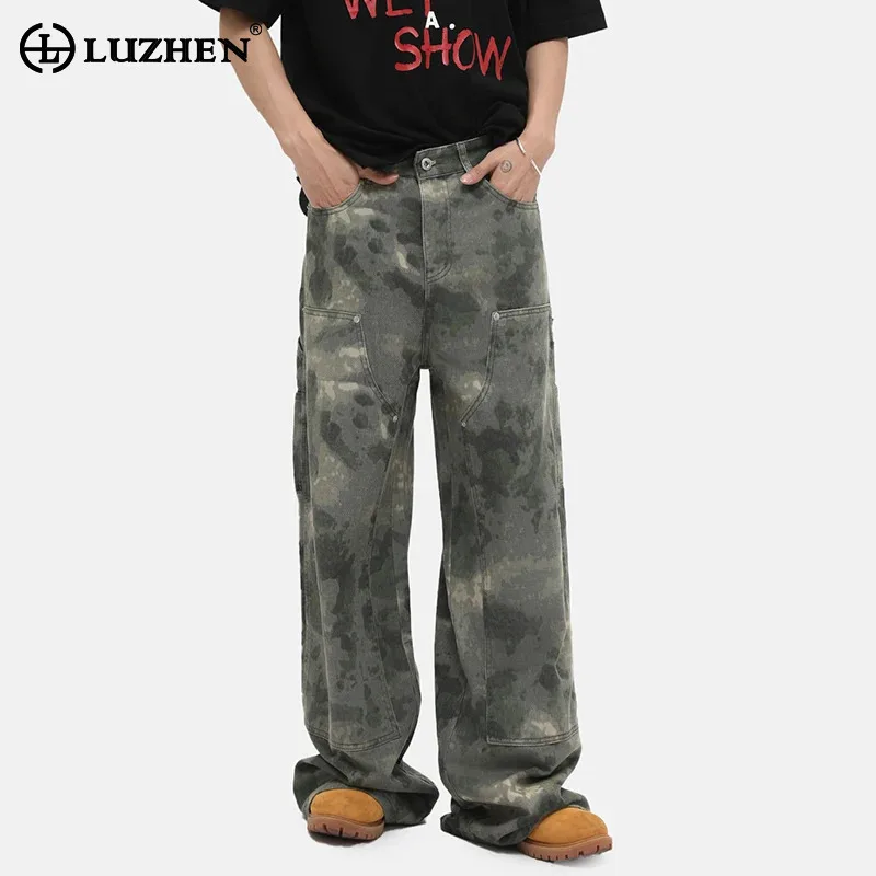 

LUZHEN Fashion Camouflage Printed Straight Cargo Denim Pants Men 2025 New High Quality Loose Casual Jeans Wide Leg Street JY3032