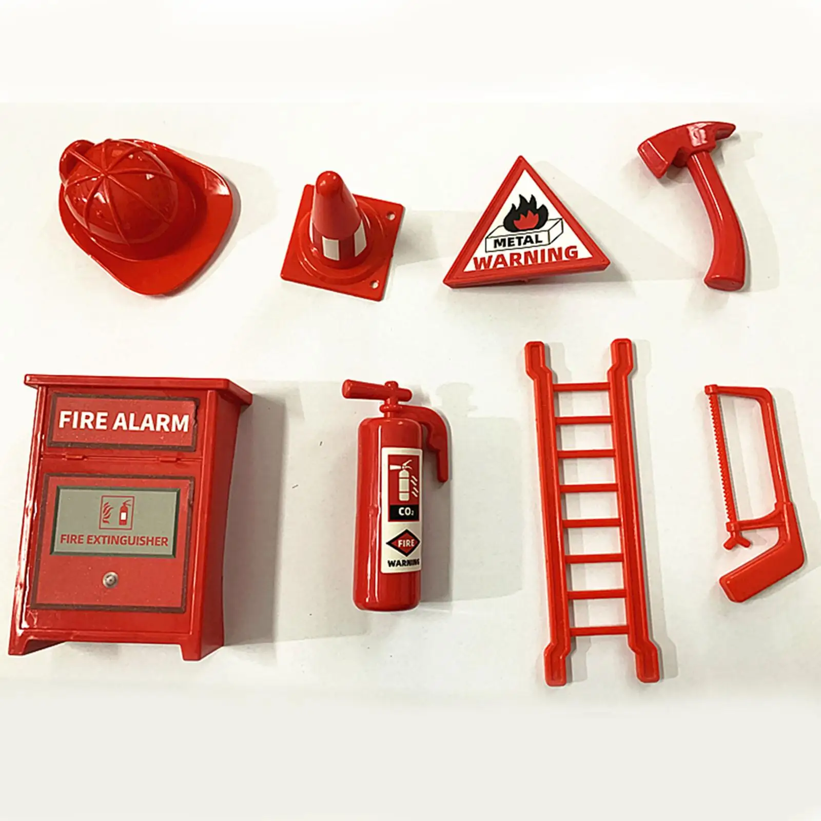 1/12 Dollhouse Fire Fighting Decor Accessory Set Plastic Mini Fireman Hat Extinguisher Ladder Saw for Kids Role Play Pretend