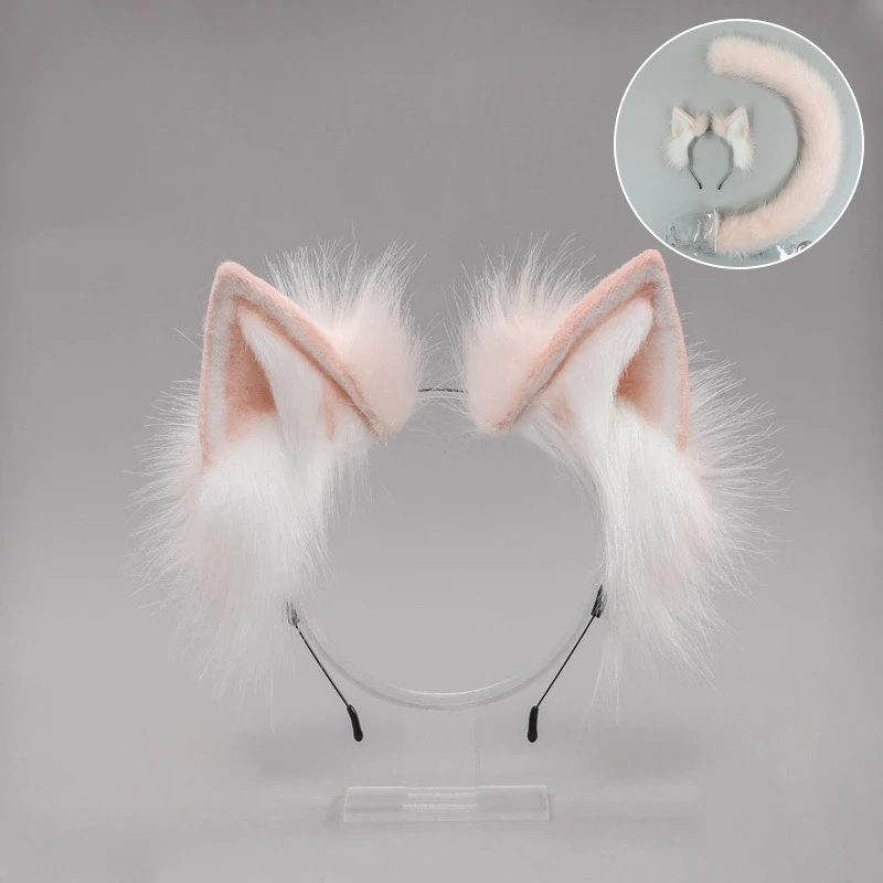 Повязка на голову с японскими ушками животных ручной работы, головной убор в стиле Лолиты, кошачьи уши, плюшевая шпилька, аксессуары для волос, имитация ушей животных ручной работы