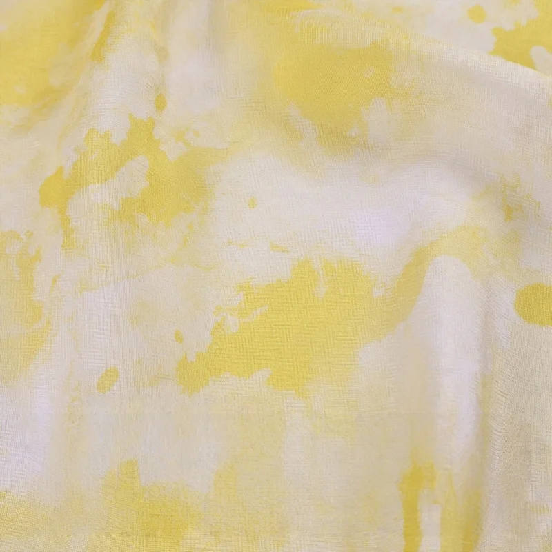 

Soft and draping lemon yellow irregular tie-dye dark patterned silk-linen fabric Spring and summer dresses and Hanfu fabrics