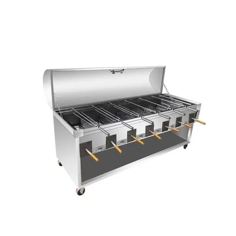 Roast whole sheep stove, smokeless commercial charcoal roast, gas automatic flip
