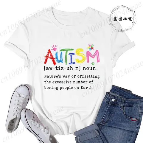 Women's Short Sleeve T-Shirt Casual Top Brushstroke Autism Fashion Ladies T Shirts Clothing Autism Awareness Print Tee Clothes