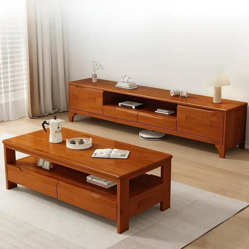 

Solid wood TV cabinet coffee table combination simple storage bedroom living room home floor integrated