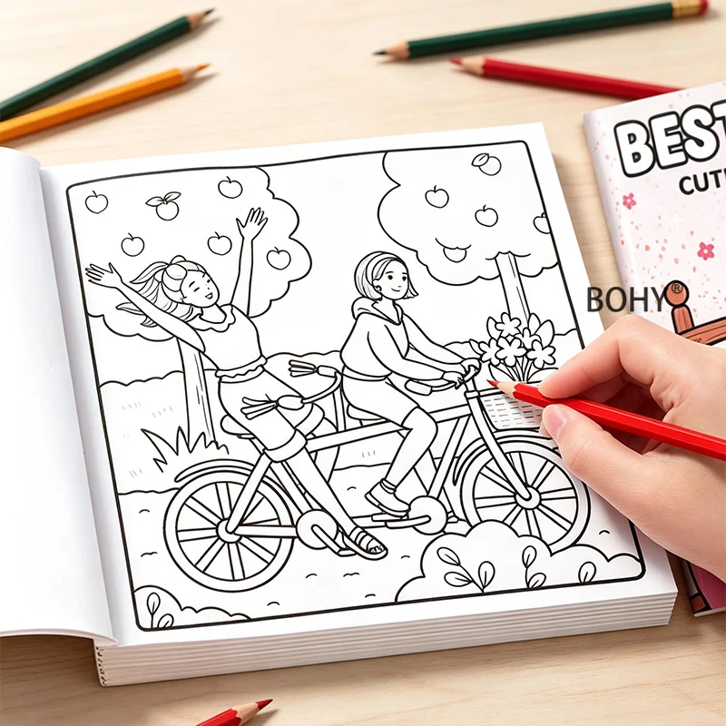 1 Sweet Girl Friendship Coloring Album 48 Pages of Square Pages, Suite for Adults To Soothe Emotions and Relieve Stress Coloring